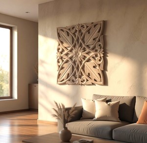 Traditional Square Wooden <b>Wall</b> Sculpture with Foliage Pattern for Home Decor Living Room Artwork - Product Image 3