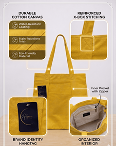 Cotton Canvas Tote <b>Bag</b> Custom Logo Reusable Shopping <b>Bags</b> Wholesale Supplier Zipper Custom Branding Urban Tote <b>Long</b> Daily Use - Product Image 4