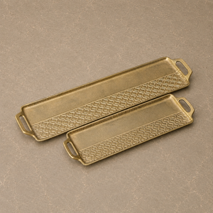 Juego de Bandejas de Servir de Aluminio con Acabado Dorado de Lujo, Superficie Texturizada, Diseño Rectangular Largo, Elegante Plato de Presentación para Eventos - Product Image 5