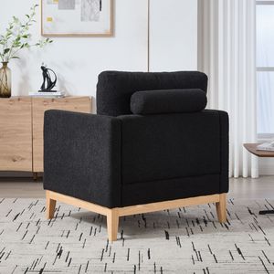 Poltrona Singola Moderna Stile Fattoria da 90 cm con Gambe in Legno Naturale e Base in Legno per Lettura nel Soggiorno - Product Image 4