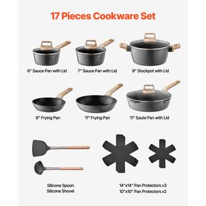 Set di Pentole in Acciaio Antiaderente in Granito da 17 Pezzi per Cucina e Camper, Include Padelle e Pentole per Salse - Product Image 2