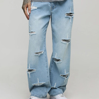 Großhandel Maßgeschneiderte Bestickte Stonewashed Hip-Hop Distressed Denim Jeans Streetwear Geringe Mindestbestellmenge Fabrikpreis 100% Baumwolle Hochwertig