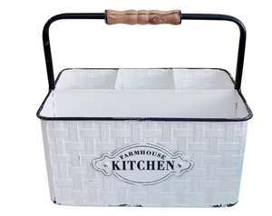 White Silverware <b>Caddy</b> for Party, <b>Kitchen</b> Flatware Holder Metal White Honeycomb Pattern Embossed Countertop Cutlery Organizer - Product Image 3