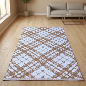 Alfombra Bohemia de Tejido Plano con Patrón Geométrico, Rectangular, Hecha a Mano, Acolchada, Lavable, Antideslizante, con Base de Látex, de Algodón de Pelo Medio - Product Image 2