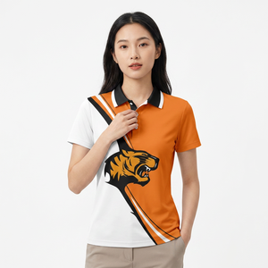 Men's Short Sleeve <b>Polo</b> Shirt With Tiger Print <b>Orange</b> White Color Block Breathable Knitted Polyester Casual Fit - Product Image 6