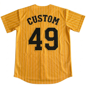 Mustard pinstripe baseball sports jersey Breathable custom teamwear short sleeve v neck full button <b>athletic</b> fit sports jersey - Product Image 2