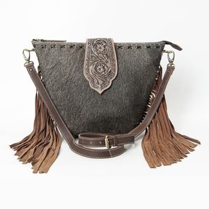 Bolso Bandolera de Cuero Vacuno Estilo Western Vintage, Hecho a Mano con Adornos Florales y Flecos de Gamuza para Mujer - Product Image 1