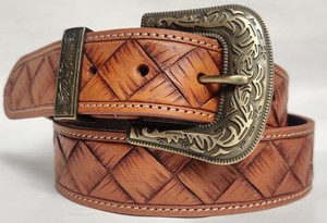 Ceintures en cuir sculptées à la main avec perles et boucle en cuivre, style décontracté, toutes tailles - Product Image 1