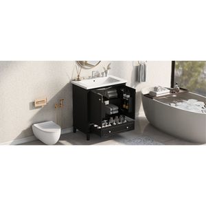 Mobile Bagno Multifunzionale da 30 Pollici con Struttura Solida in MDF, Lavabo Integrato, Mobile Nero con Ante e Cassetto - Product Image 2