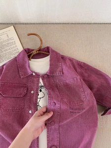 Kids Embroidered Blouson Denim <b>Jacket</b> Unisex Printed Breathable Spring - Product Image 2