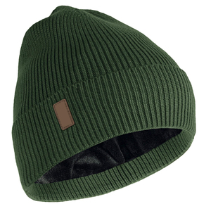 Gorro de Punto Personalizado con Forro de Satén para Hombre y Mujer, Color Verde Oliva y Caqui, Gorro de Invierno con Forro de Seda, Gorro Cálido con Puño - Product Image 3