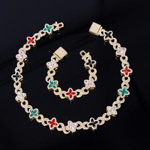 Luxury 18K Gold Plated S925 Moissanite Flower <b>Statement</b> <b>Necklace</b> Set Women's Party Jewelry Link Chain Design - Product Image 5