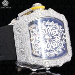 Charm Jewells Montre mécanique de luxe pour homme en acier inoxydable, cadran analogique, boîtier carré incrusté de diamants, bracelet en acier inoxydable 40 mm - Product Image 4