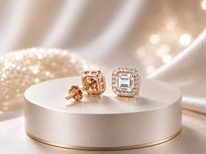 S925 Rose Gold Classic <b>Stud</b> Earrings <b>Emerald</b> Cut Moissanite Geometric Claw Setting Women's Luxury Fine Jewelry Wedding - Product Image 1