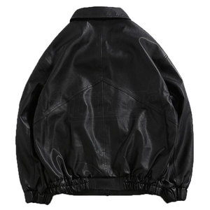Men's Black PU Leather Jacket Workwear Style Turn-Down Collar Single <b>Button</b> Pockets Regular Fit Autumn Wear Solid Color <b>No</b> Hood. - Product Image 2