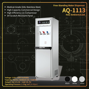 Dispensador de Agua Independiente AQUATEK AQ-1113, Agua Caliente, Ambiente y Fría, Acero Inoxidable, Uso Comercial, 110V 220V - Product Image 1