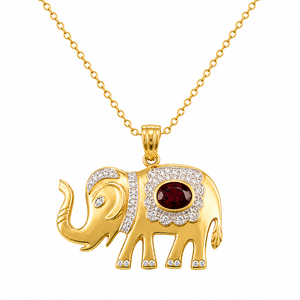 Garnet Oval Bezel <b>Elephant</b> Diamond January Birthstone 925 Sterling Silver Gold Plated Ganesha Pendant For Women Jewelry - Product Image 1