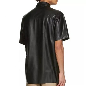 Men's Vintage Style Real Sheep Leather <b>Shirt</b> with Horn <b>Buttons</b> Stand Collar <b>Half</b> Sleeve Winter Vacation Custom Logo OEM Service - Product Image 5