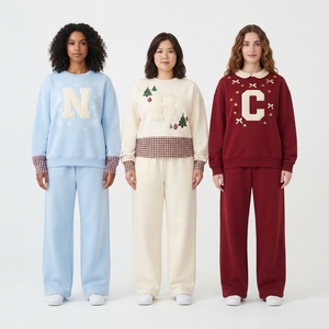 Personalized Women <b>Christmas</b> Embroidery Sweatshirt and Pants Set Crew Neck <b>Long</b> <b>Sleeve</b> Pullover with Festive Letter Design - Product Image 5