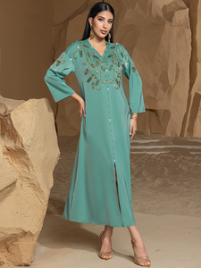 Luxury Modest Polyester Abaya <b>Dress</b> <b>for</b> Women <b>Long</b> Sleeve Ankle Length Dubai Embroidery Custom Colors & Sizes Wholesale - Product Image 4