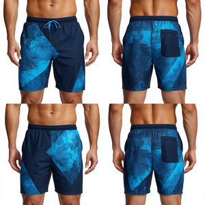 Modern <b>Men's</b> Deep Sea Current Swim Shorts Featuring Premium Quick Dry Fabric with Geometric Beach Performance Styling - Product Image 4