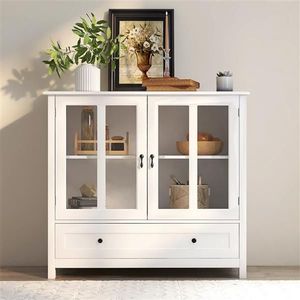 Double Glass Door Buffet Storage Cabinet with Unique Bell Handle Display & China Cabinets - Product Image 1