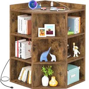 Étagère d'angle blanche moderne avec prise électrique et ports USB, étagère de rangement à 3 niveaux pour salon, bureau, petits espaces - Product Image 6