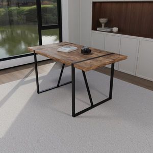 Mesa de Comedor Rectangular Moderna de Estilo Rústico Industrial de 55 Pulgadas, Tablero de Madera de Ingeniería MDF de 1.5 Pulgadas de Grosor, Color Madera Oscura, Capacidad para 4-6 Personas, Color Negro - Product Image 4