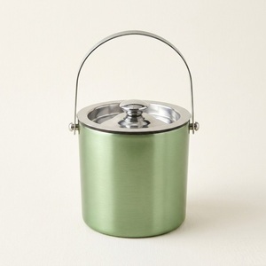 Cubo de hielo moderno de acero inoxidable con tapa y asa, con doble pared aislante, en forma de manzana, para bar, fiestas y uso en exteriores. - Product Image 2