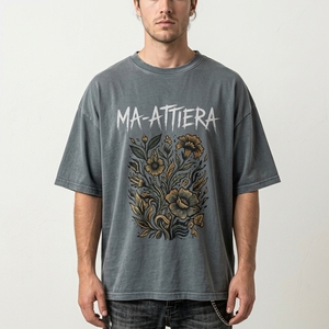 T-shirt surdimensionné à imprimé floral Ma-Attiera pour homme, style streetwear, gris, manches courtes, col rond, jersey de coton, t-shirt graphique - Product Image 1