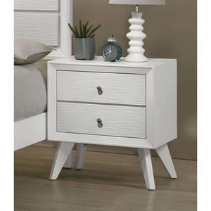 Comodino bianco con gambe angolate e pomelli rotondi in bronzo, 2 cassetti, tavolino da comodino, mobili per camera da letto - Product Image 4