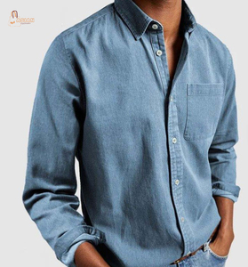 <b>Men's</b> Denim Shirt Long Sleeve Slim Fit Cotton Solid Color Turn-down Collar Casual Button Front Pocket All Seasons - Product Image 1