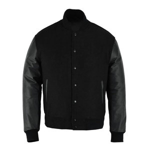 Veste universitaire pour homme de haute qualité, décontractée, en coton molletonné avec corps en laine et design en cuir à motifs. - Product Image 1