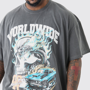 Camiseta Oversize 100% Algodón con Lavado Ácido para Hombre, Estilo Hip Hop, Lisa, Venta al por Mayor, Cuello Redondo - Product Image 3