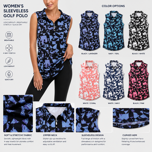 Haut de golf sans manches pour femme, imprimé, avec fermeture éclair quart, séchage rapide, extensible, haute performance, personnalisable - Product Image 4