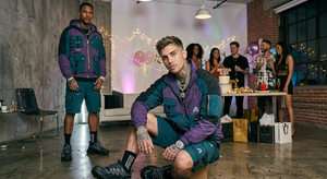 Unisex Streetwear 2 Piece <b>Shorts</b> <b>Set</b> Hooded Jacket With Pockets Color Blocked Purple Blue Sportswear All Seasons Regular Fit - Product Image 2