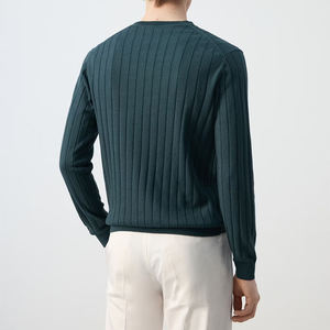 Suéter de Punto Acanalado con Capucha para Hombre, Color Verde Oscuro, Manga Larga, Corte Regular, Transpirable, Informal, para Otoño - Product Image 3