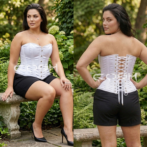 Corsé de satén blanco elegante para dama de honor, talla grande, sin tirantes, con varillas de acero. - Product Image 4