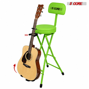5Core Metal Guitar Stool 3.15" Padded Foldable with Backrest and Built-in <b>Footrest</b> Guitar Stand - Product Image 1