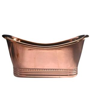 High Quality Handmade Hammered Antique Copper Freestanding Double Slipper Bathtub With Thin Rolled <b>Edge</b> And Base For Hotel Use - Product Image 4