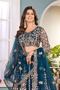 Latest Women Wedding Party Festival Wear Butterfly Net <b>Material</b> Lehenga Choli with <b>Sequins</b> Embroidery Work Recycled <b>Materials</b> - Product Image 3