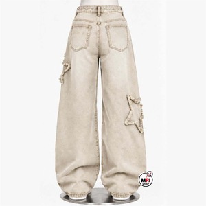 Pantalones Vaqueros Anchos de Cintura Alta para Hombre, Estilo Urbano, Desgastados con Estrellas, de Algodón, para Primavera, Venta al por Mayor - Product Image 2