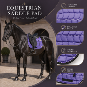 Tapis de selle matelassé festonné violet avec bordure à double cordon |   Sangles de sécurité pour équipement équestre raffiné - Product Image 5