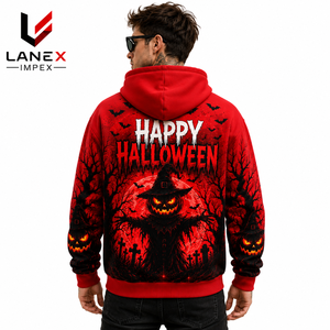Sudadera con Capucha Personalizada 3D de Calabaza Roja de Halloween, Sudadera con Capucha Unisex Sublimada, Sudadera con Capucha de Poliéster de Estilo Gótico y Horror - Product Image 4