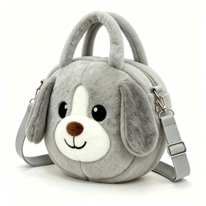 Sac en peluche personnalisé avec visage de chien brodé, sac en peluche gris avec visage de chien, sangle réglable et fermeture éclair, sac en peluche gris duveteux avec visage de chien - Product Image 3
