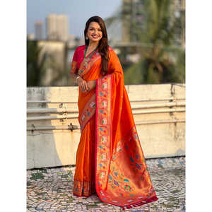 Sari en soie douce orange Swan Rajhans Paithani, vêtements indiens et pakistanais - Product Image 6