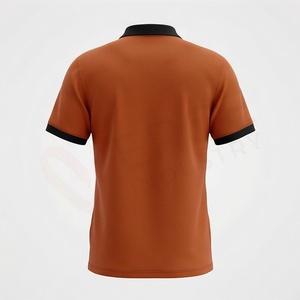 Polo à manches courtes pour homme, couleur rouille, tricot uni, design décontracté, coupe classique, avec col et poignets noirs - Product Image 2
