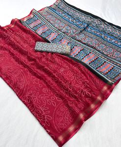 ผ้าซารีผ้าฝ้ายมูลมูล พร้อมเสื้อผ้าฝ้ายเนื้อเดียวกัน แห้งเร็วและป้องกันแสงแดด ใช้ได้ทุกฤดู SAURYA LIFE STYLE สำหรับเทศกาล Diwali - Product Image 4