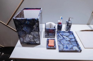 ILAHI's Sky Blue Luxury Acrylic Resin Three-piece Modern Portable <b>Bathroom</b> <b>Set</b> Flower Design Decorative Home <b>Accessories</b> Uttar - Product Image 4