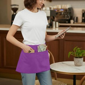 Tablier de taille unisexe violet OEM 2026 avec poches pour uniforme de personnel de restaurant, barman, serveur, en polyester tissé - Product Image 3